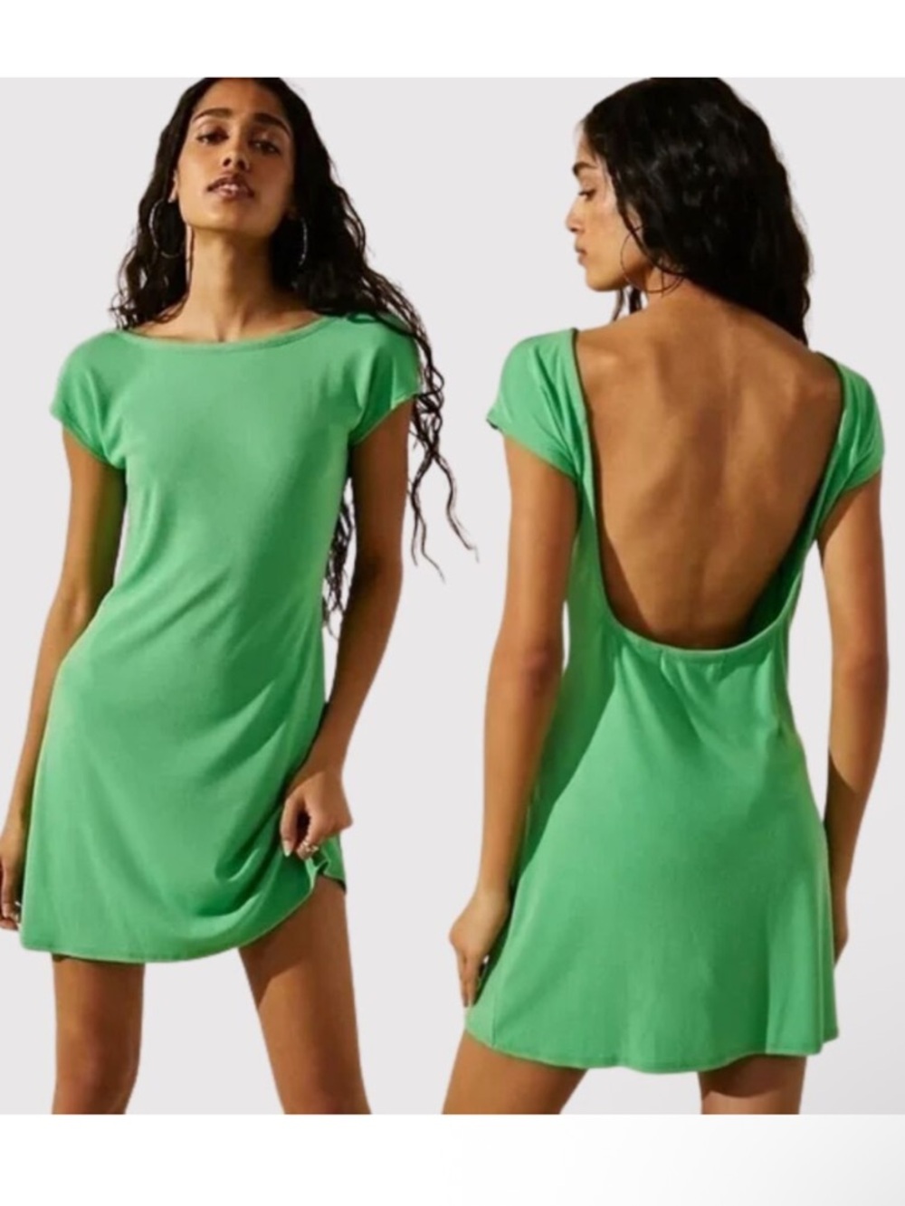 NWOT Free People Beach Rosalia Low Back Mini Dress in Emerald Bay Green Sz Large